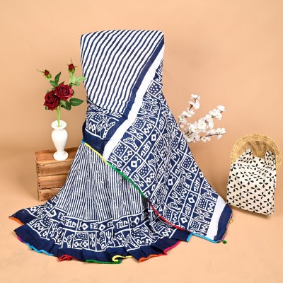 SHIVANYA HANDICRAFTS Printed, Color Block, Blocked Printed Daily Wear Pure Cotton Saree(White)