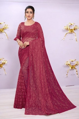 Nexafashion Self Design Bollywood Net Saree(Maroon)
