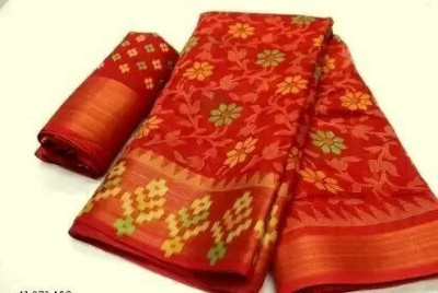 RUNAYA NX Printed Daily Wear Cotton Silk Saree(Orange)