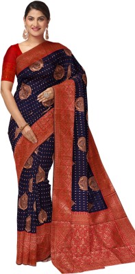 MANUMA Woven Daily Wear Art Silk Saree(Red, Black)