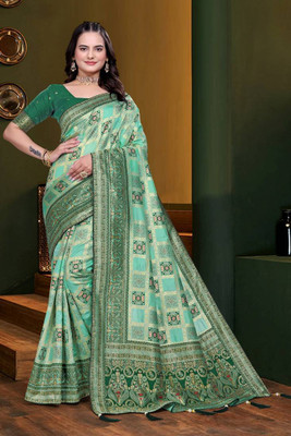Aika Printed Banarasi Jacquard Saree(Dark Green)