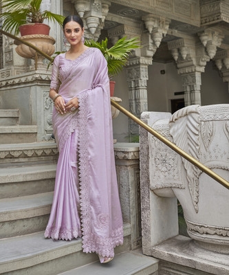 Satrani Dyed, Embroidered, Embellished Bollywood Chiffon, Georgette Saree(Purple)