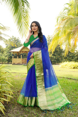 Aarunika IC Woven Bollywood Organza Saree(Blue)