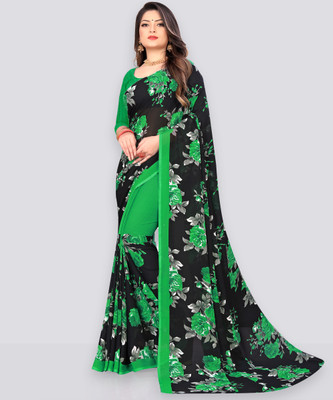 Anand Sarees Floral Print Bollywood Georgette Saree(Green, Black)