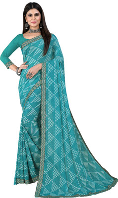Kanooda Prints Printed Bandhani Georgette Saree(Blue)
