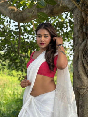 SARADA HANDLOOM Solid/Plain Daily Wear Pure Cotton Saree(White)