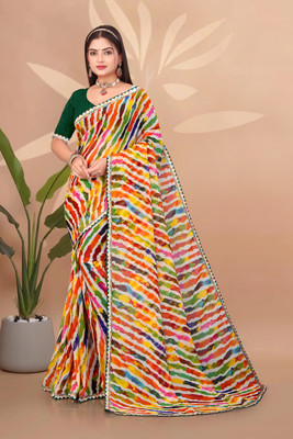 TRIVA Printed Leheria Georgette Saree(Multicolor)