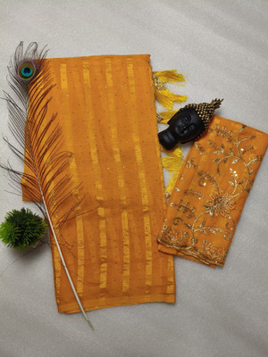 KAKADIYA CREATION Embellished Bollywood Chiffon Saree(Yellow)