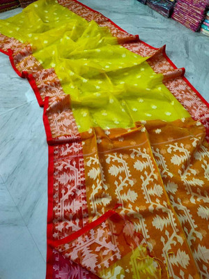 BBSaree Woven Handloom Muslin Saree(Yellow)