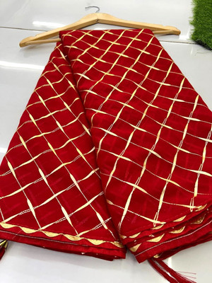 georgette Printed Leheria Georgette Saree(Red)