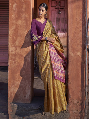 Tasrika Printed Bollywood Silk Blend Saree(Mustard)