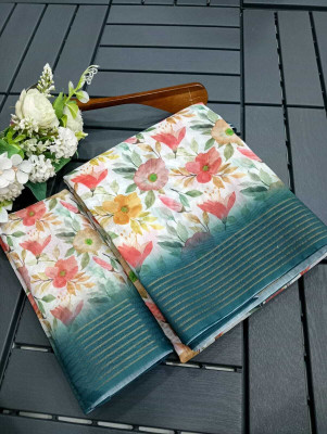 PRTRENDZ Floral Print Chanderi Chanderi, Pure Silk Saree(Multicolor)
