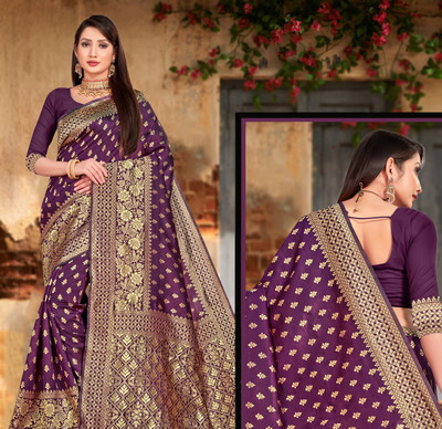PAVITRAA SAREES Woven Banarasi Jacquard Saree(Purple)