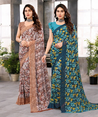 Moda Rapido Printed Bollywood Georgette Saree(Pack of 2, Multicolor)
