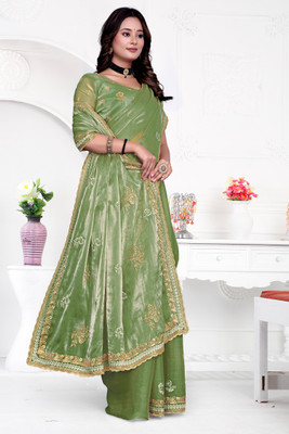 greeva enterprise Embroidered Bollywood Jimmy choo Saree(Light Green)