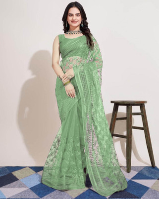 NIYANTAKSH Embroidered Bollywood Net Saree(Green)