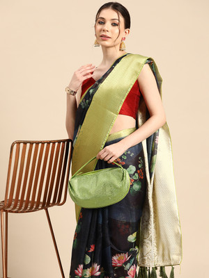 Tasrika Digital Print Banarasi Silk Blend Saree(Dark Blue)