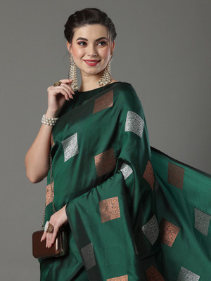 Sareemall Printed Tant Silk Blend Saree(Green)