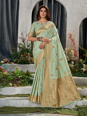 SGF11 Self Design Handloom Art Silk Saree(Light Green)
