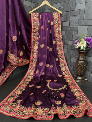 Radheradhey Embroidered Bollywood Jimmy choo Saree(Purple)