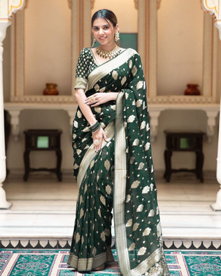 erika Woven Kanjivaram Pure Silk, Jacquard Saree(Green)