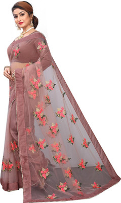 DWINIZAA STORE Embroidered Bollywood Net Saree(Brown)