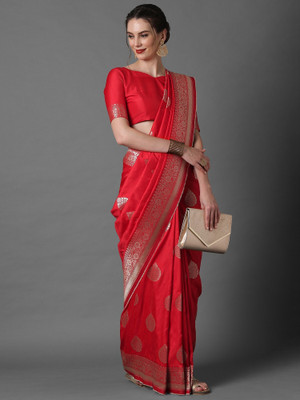 Divastri Woven Banarasi Silk Blend Saree(Red)
