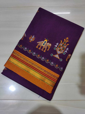 LIMRA Embroidered Handloom Cotton Silk Saree(Purple)