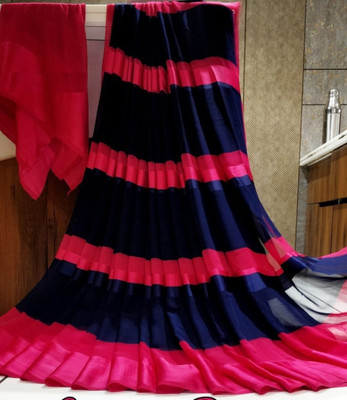 Bombey Velvat Fab Printed, Solid/Plain Narayanpet Mulmul, Chiffon Saree(Pink, Blue)