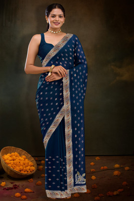 SANSKAR TEXTILE Embroidered Bollywood Georgette Saree(Light Blue)