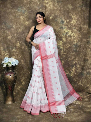 Saha Textile and Fashion Woven Saree with Attached Blouse Cotton Silk Saree(Red)