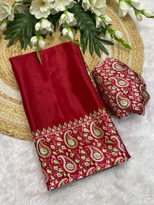 TARIDI Printed Bollywood Silk Blend Saree(Red)