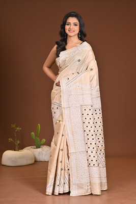 Ramshyam Collection Woven Handloom Pure Silk Saree(Cream)