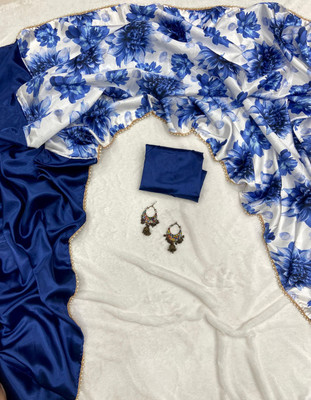 Julee Digital Print Bollywood Satin Saree(Dark Blue)