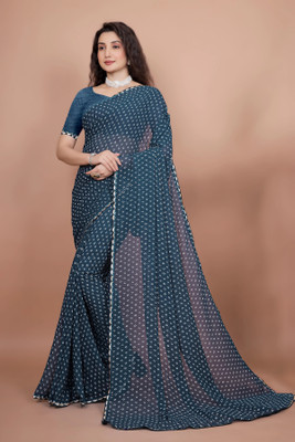 kumawat creation Solid/Plain Bandhani Georgette Saree(Light Blue)