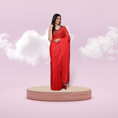 KALPNA CREATION Solid/Plain Bollywood Georgette Saree(Red)