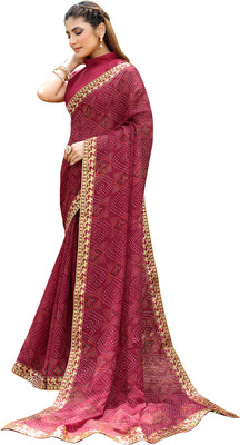 Priyashi Printed Daily Wear Georgette, Lace Saree(Maroon)