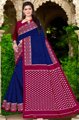 ETHNIC ODISHA HANDLOOM Printed Sambalpuri Pure Cotton Saree(Blue, Pink)