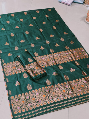 Garbguru Woven Mekhela Chador Pure Silk Saree(Green)
