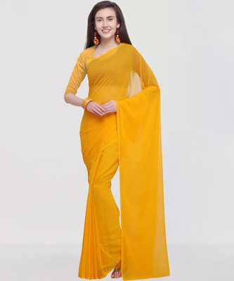 Anand Sarees Solid/Plain Bollywood Georgette Saree(Yellow)