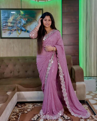 R K ENTERPRISE Embroidered Bhagalpuri Georgette Saree(Multicolor)