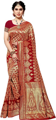 Moda Rapido Woven Kanjivaram Jacquard Saree(Red)