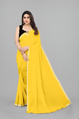 DHARMEE Embellished Bollywood Georgette, Chiffon Saree(Yellow)