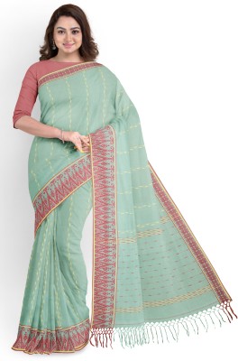 Biswa Bangla Self Design Handloom Pure Cotton Saree(Green)