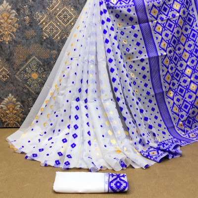 Niwaa Woven, Self Design Jamdani Cotton Blend, Jacquard Saree(Blue)