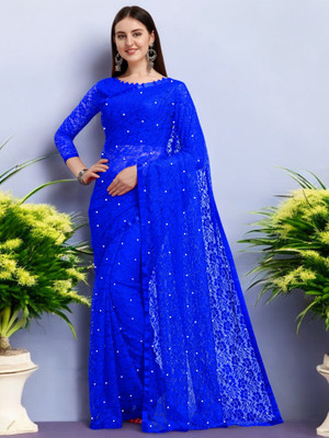 Nexafashion Self Design Bollywood Net Saree(Blue)