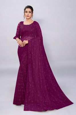 Nexafashion Self Design Bollywood Net Saree(Purple)