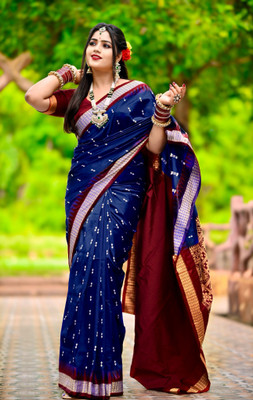Sijileen Woven Sambalpuri Art Silk Saree(Dark Blue)