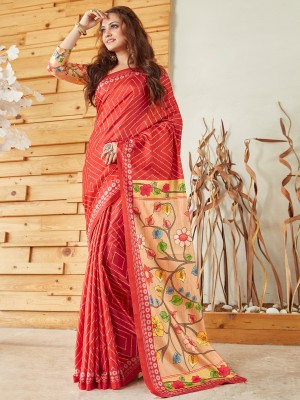 Sareemall Digital Print Bandhani Silk Blend Saree(Red)