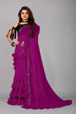 LIMTD Solid/Plain Bollywood Georgette, Chiffon Saree(Purple)